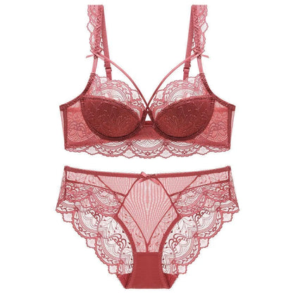MOYISU Minimizer Bra French Lace for Large Bust, Anti Sagging Full Coverage Push Up Underwire Set, Sensuous Women Sexy Bra &amp; Set