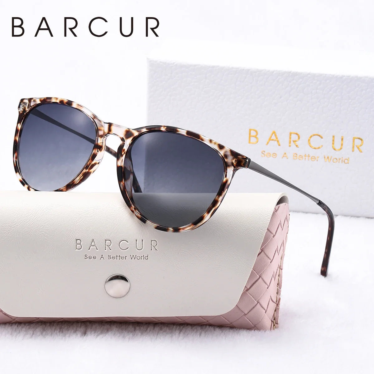 BARCUR Sunglasses Women’s Leopard Print Two-Tone Cat Eye Fashion Glasses – Trendy Polarized UV400 Gradient TAC Lenses for Summer Travel &amp; Outdoor Activities