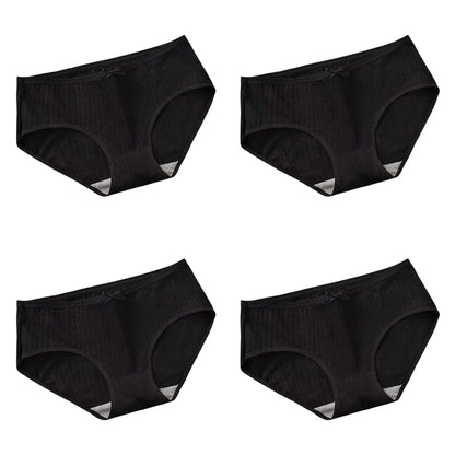 4Pcs/Set Women Cotton Panties Low Waist Briefs Breathable Comfort Underwear Sexy Lingerie Solid Color Underpants Intimates M-XL
