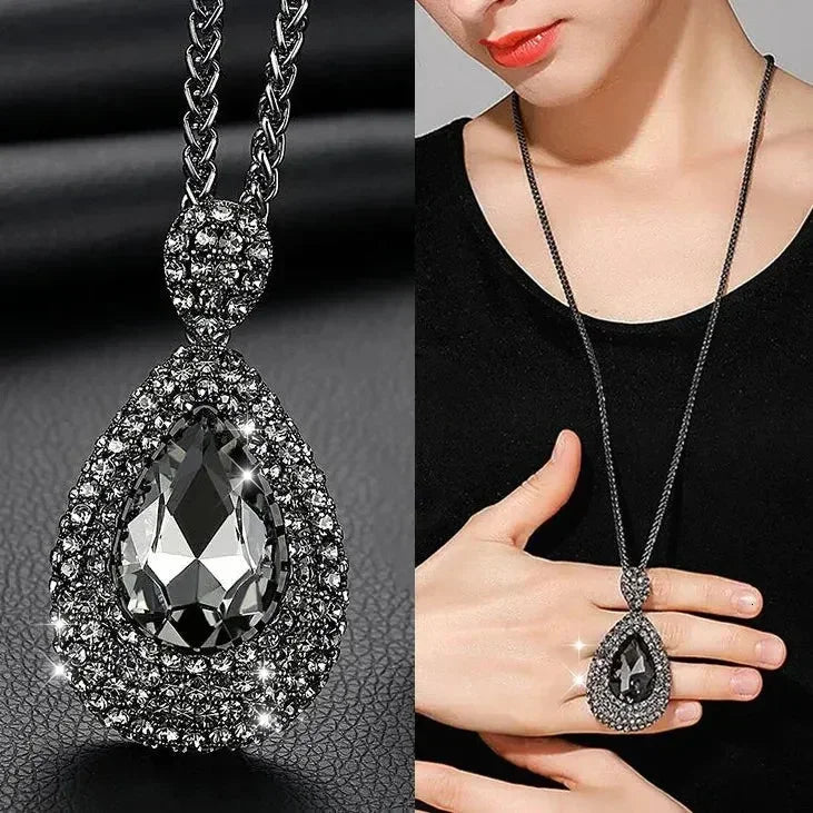 New Arrival Long Necklaces for Women 2024 Fashion Gray Crystal Choker Collier Femme Statement Necklaces &amp; Pendants Accessories