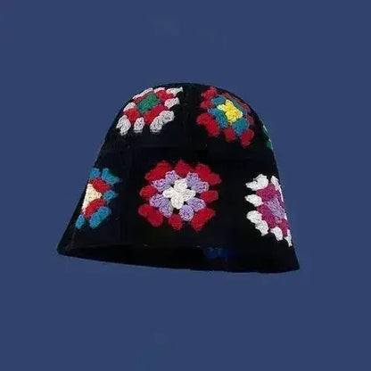 Handmade Knitted Bucket Hat - Cotton Boho Print - All-Season Stretchy Fit