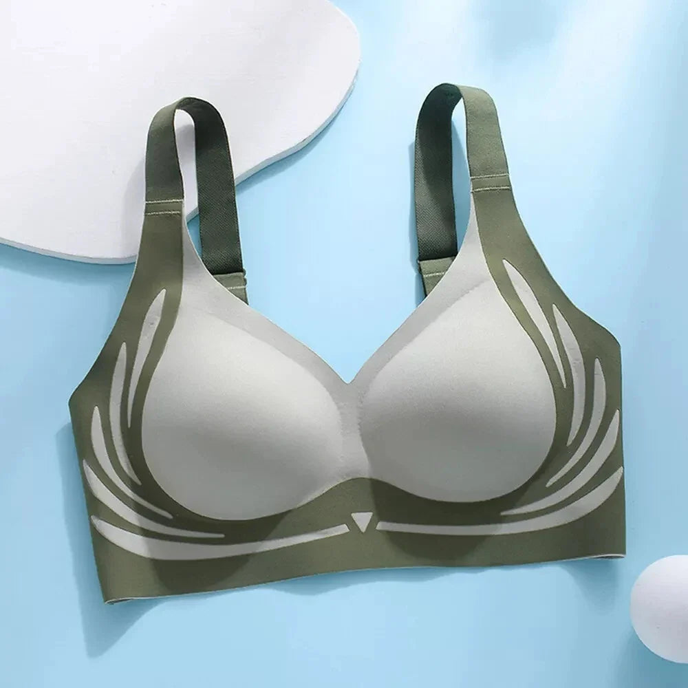 Seamless Ladies Underwear V-neck No Steel Ring Small Chest Gathered Adjustable Comfortable Thin Top Bra Breathable Gathered