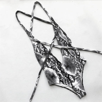Long Strap Wrap Around Swim Suit For Women Swimwear One Piece Swimsuit Female Bather Snake Print Bathing Suit Beach V852SW