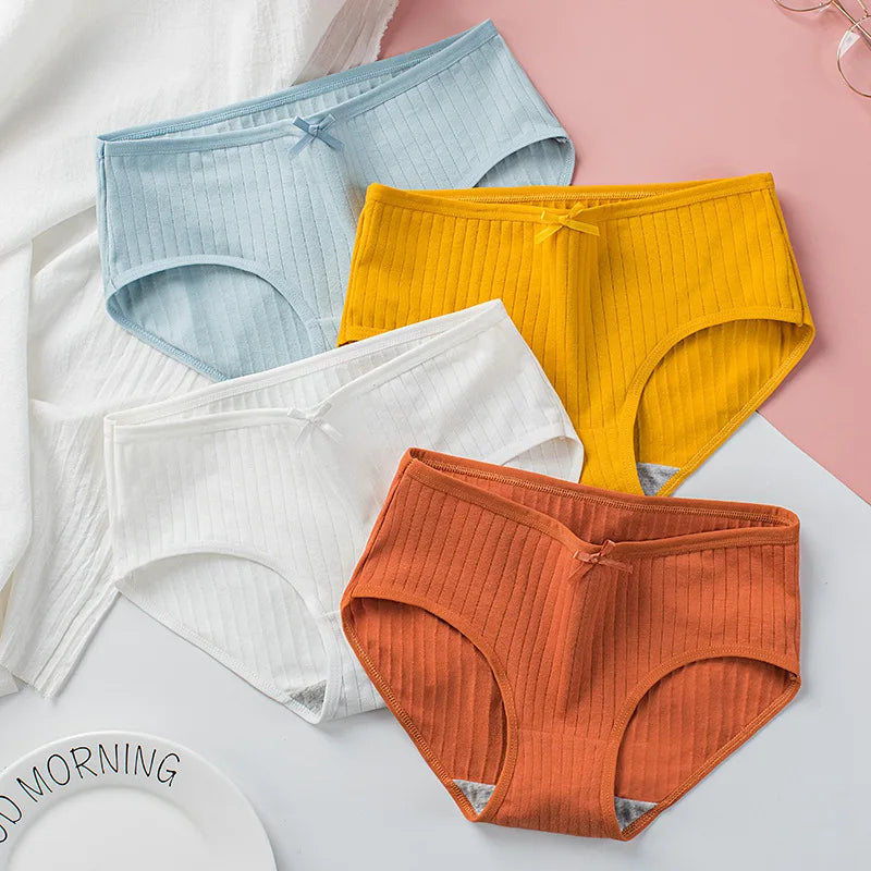 4Pcs/Set Women Cotton Panties Low Waist Briefs Breathable Comfort Underwear Sexy Lingerie Solid Color Underpants Intimates M-XL