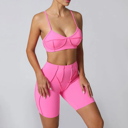 2-Piece Yoga Set – Open Back Sports Bra &amp; High Waist Shorts
