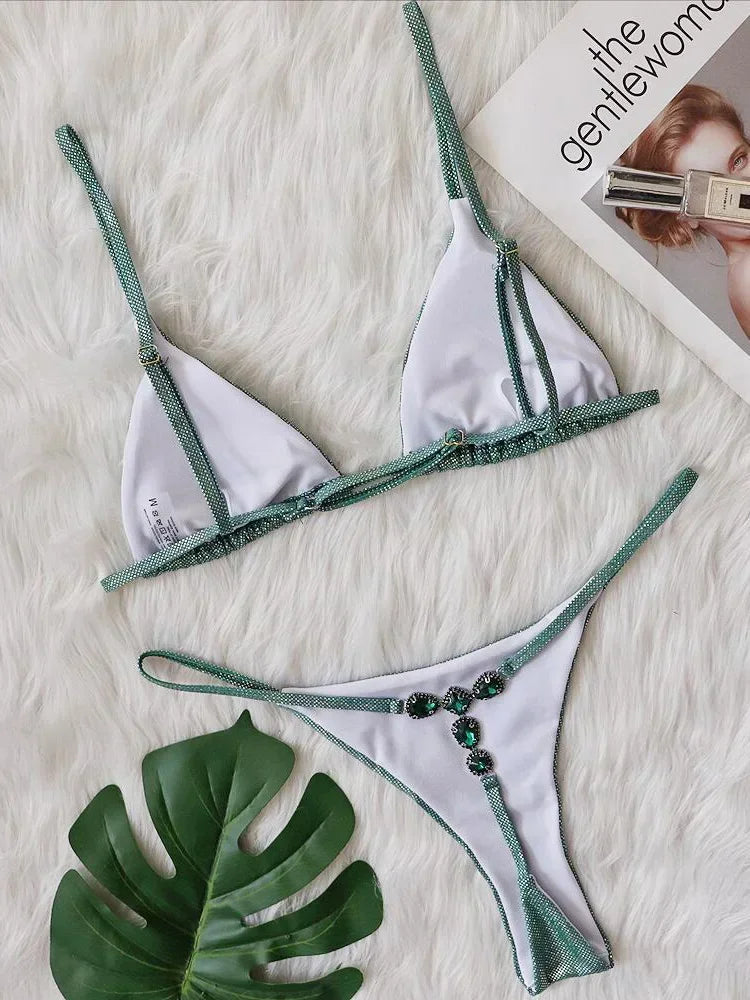 Extreme Mini Micro String Bikinis Diamond Bikini Women Swimsuit Female Swimwear Two Pieces Bikini Set Bather Bathing Suit Swim
