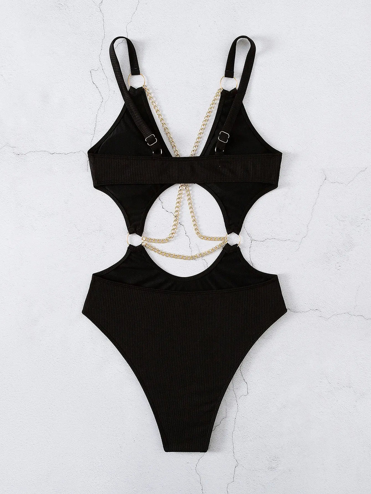 Cut-out Chain Linked One Piece Swimsuit Monokini Swimwear Women 2025 Bathers Padded Beachwear Bathing Swimming Suit Summer