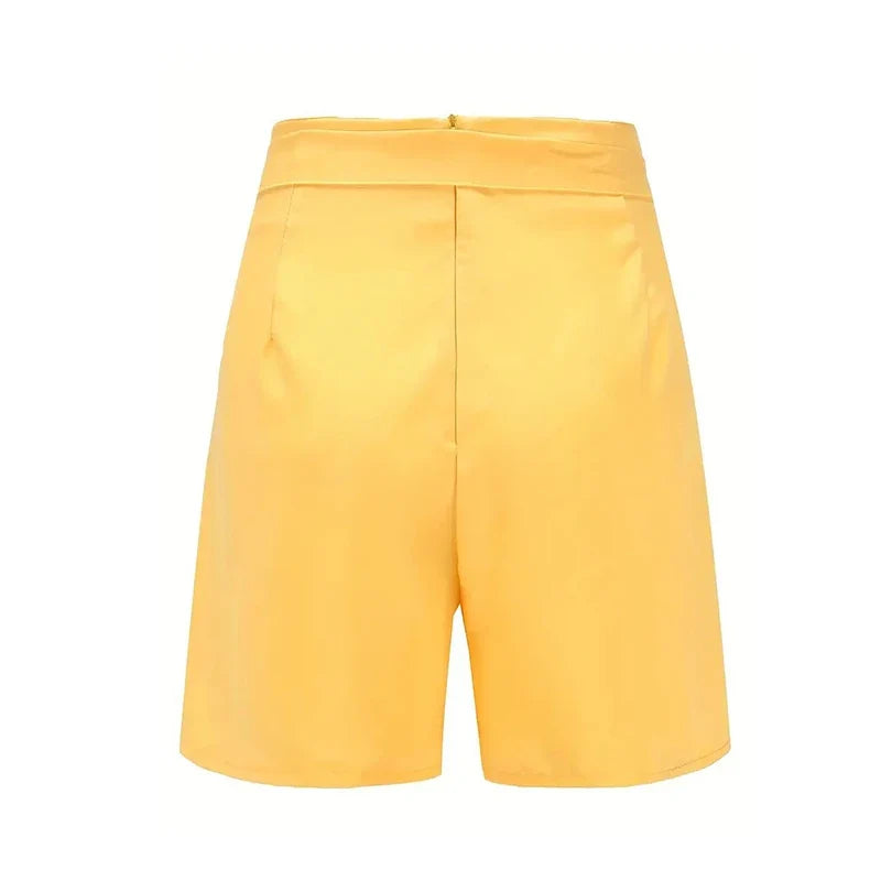 Y2K Solid Button Front Shorts Tie Waist Beach Summer High Waist Shorts Women&