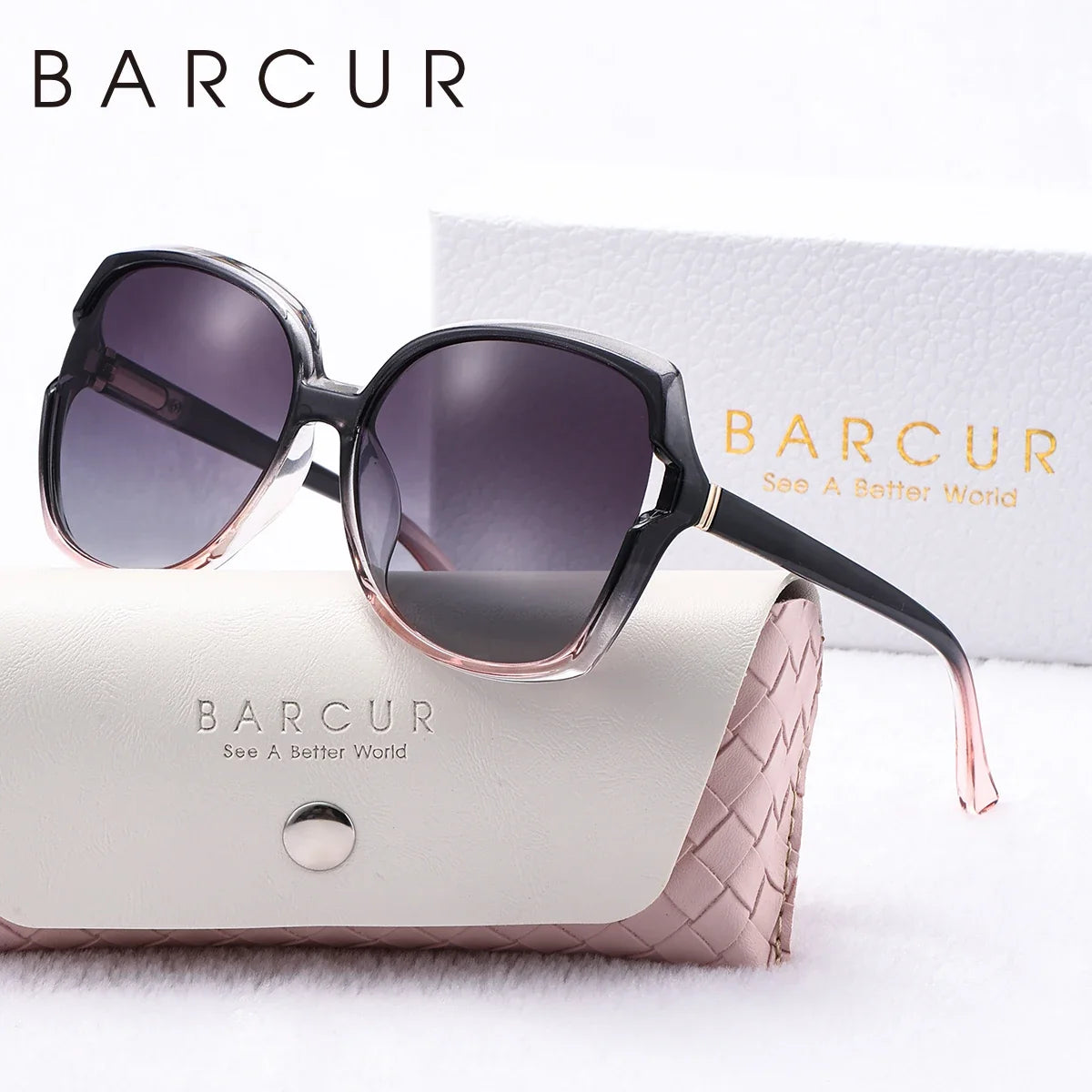 BARCUR Women’s Gradient Butterfly Frame Polarized Fashionable Sunglasses – Trendy Elegant Large PC Elliptical Design with UV400 Protection for Summer Travel Beach Shopping &amp; Summer Style – White Gift Box Included