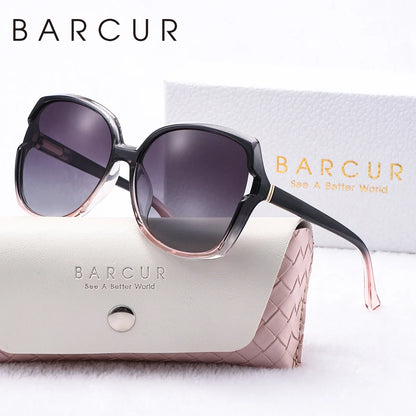 BARCUR Women’s Gradient Butterfly Frame Polarized Fashionable Sunglasses – Trendy Elegant Large PC Elliptical Design with UV400 Protection for Summer Travel Beach Shopping &amp; Summer Style – White Gift Box Included