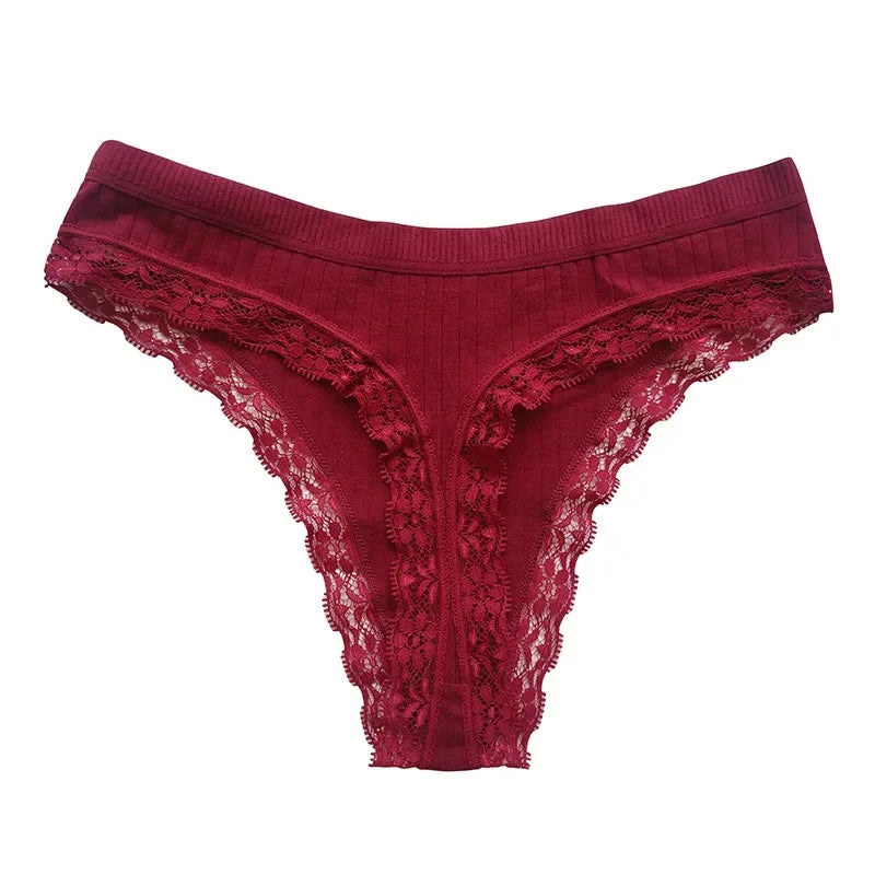 4Pcs/Set Women Cotton Panties Thongs Low Rise G-string Lace Underwear Female Underpants M-XL Sexy Lingerie Panties Intimates