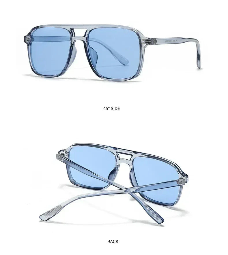 SO&amp;EI Fashion Double Bridges Square Rivets Women Sunglasses Retro Men Gradient Shades UV400 Sun Glasses