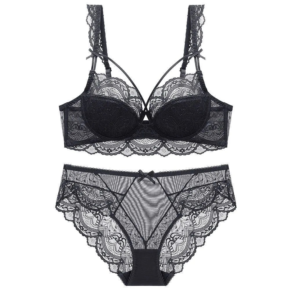 MOYISU Minimizer Bra French Lace for Large Bust, Anti Sagging Full Coverage Push Up Underwire Set, Sensuous Women Sexy Bra &amp; Set
