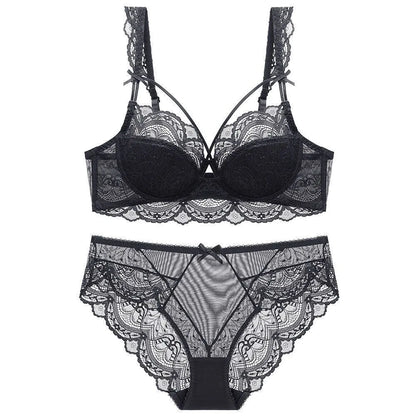 MOYISU Minimizer Bra French Lace for Large Bust, Anti Sagging Full Coverage Push Up Underwire Set, Sensuous Women Sexy Bra &amp; Set