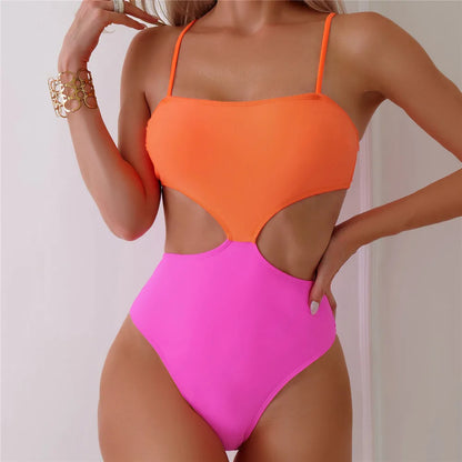 Black White Patchwork Sexy Swimsuit Women One Piece Swimwear 2026 Side Waist Hollow Out Monokini High Cut Bathing Swimming Suit