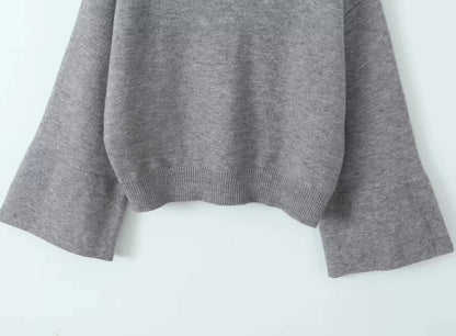 Foridol Grey Flare Sleeve Turn Down Collar Warm Winter Sweater Women Pullover Knitted Jumper Autumn Casual Sweater Loose