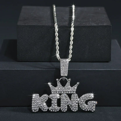 Fashion Hip Hop Crown with KING Pendant Necklace For Men Crystal Cuban Chain Iced Out Bling Hiphop Necklaces Rock Biker Jewelry