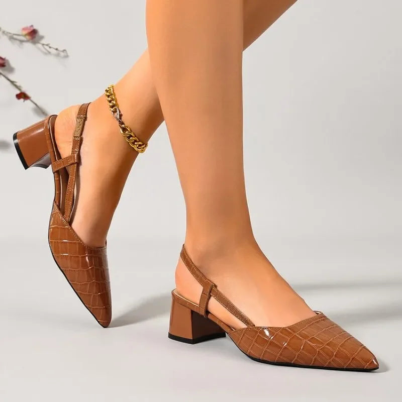 Thick Heels Breathable  High Heels Summer Sexy Pointed Toe Slingback Women&