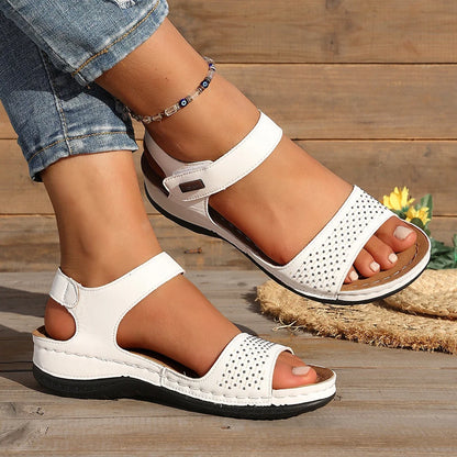 Women Open Toe Wedge Sandals Adjustable Hook Loop Ankle Strap Breathable Comfort Platform Summer Casual Sandals Large Size