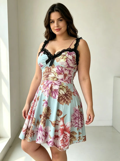 European and American large-size sexy spaghetti strap pajamas and nightgowns with lace trim, can be worn outside, charming women