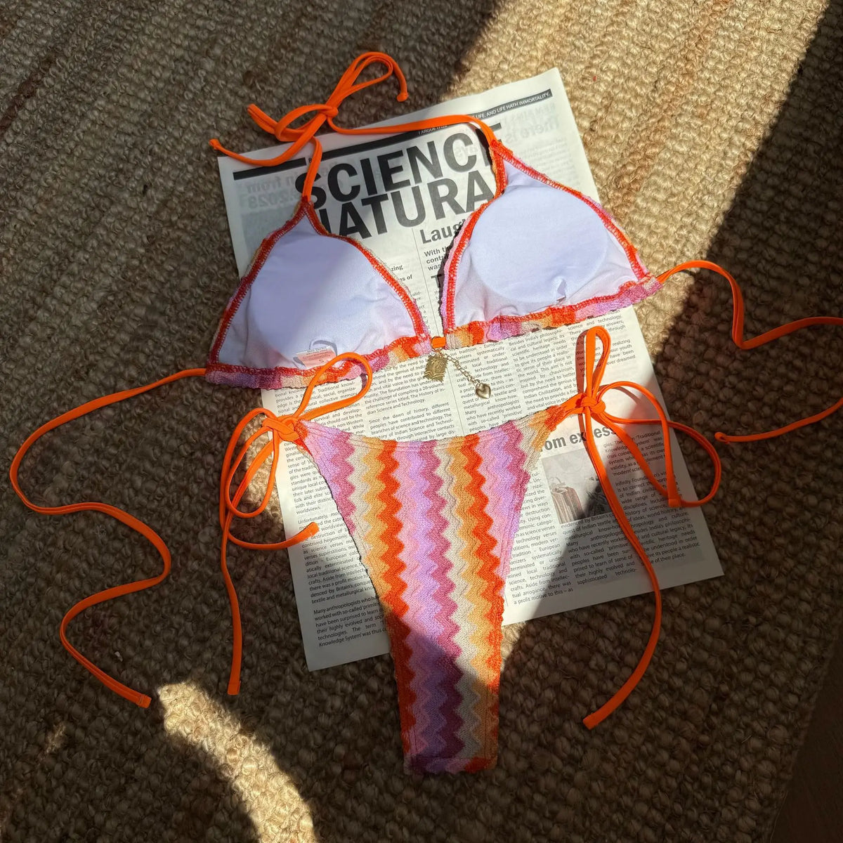 Sexy Lace Orange Gradient Bikini Set 2026 Women Summer Push Up Tie Side Triangle Swimsuit Beach Bathing Suit Holiday Swimwear
