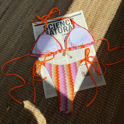 Sexy Lace Orange Gradient Bikini Set 2026 Women Summer Push Up Tie Side Triangle Swimsuit Beach Bathing Suit Holiday Swimwear