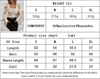 Phantasy New Y2k Tops Fashion Square Collar Slim Leg Sleeve Knitted Bubble Long Sleeve T-shirt Casual Style Vintage Clothing