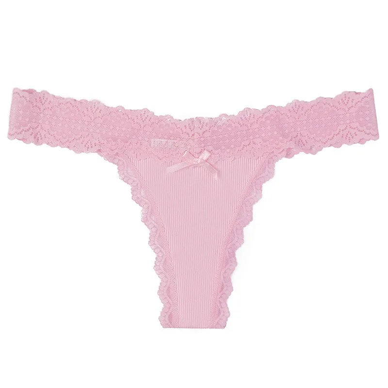 1pcs Low Waist Sexy Lace Elegant Lady Thongs Underwear Solid Breathable Sexy Lingerie Floral Female Panties Bow Women&