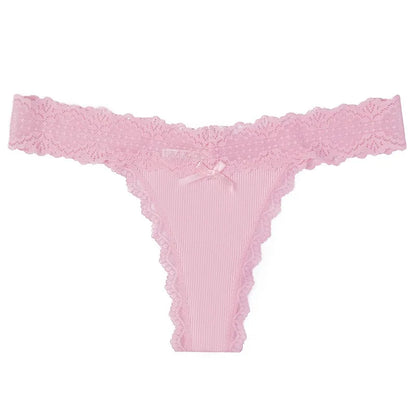 1pcs Low Waist Sexy Lace Elegant Lady Thongs Underwear Solid Breathable Sexy Lingerie Floral Female Panties Bow Women&