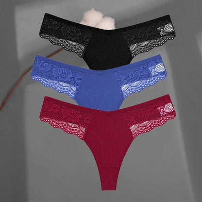 Soft Cotton Thong Panties Set — Lace G-String Underwear for Women