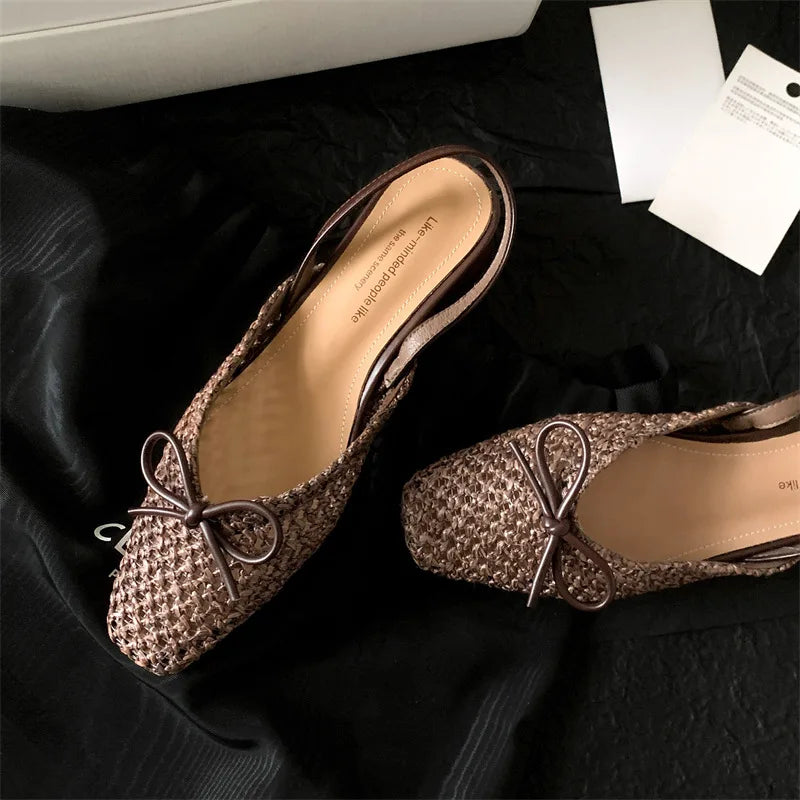 Woven Bow Back Strap Design Sandals Women&