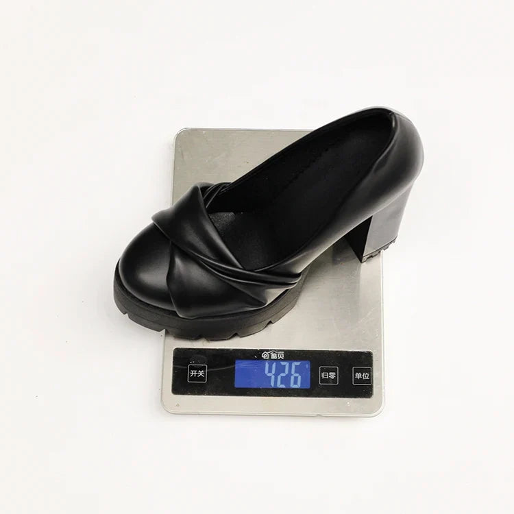 Plus Size Cross Soft PU Upper Platform Ultra Coarse Heel Shallow Breathable High Heels Office Women&