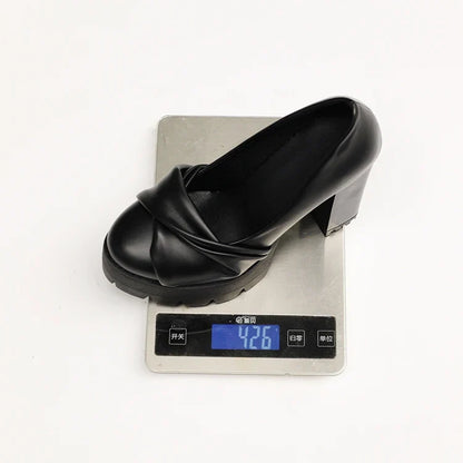 Plus Size Cross Soft PU Upper Platform Ultra Coarse Heel Shallow Breathable High Heels Office Women&