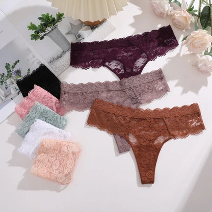 3-Piece Lace Thong Panties for Women – Seamless, Low-Rise Lingerie