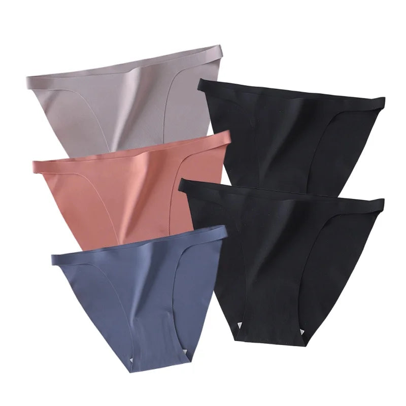 5Pcs/Set Women Seamless Briefs Ice Silk Panties Sexy Low Waist Underwear Female Underpants Solid Color Lingerie M-XL