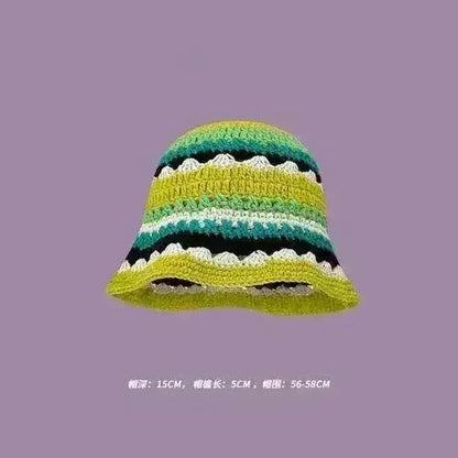 Handmade Knitted Bucket Hat - Cotton Boho Print - All-Season Stretchy Fit