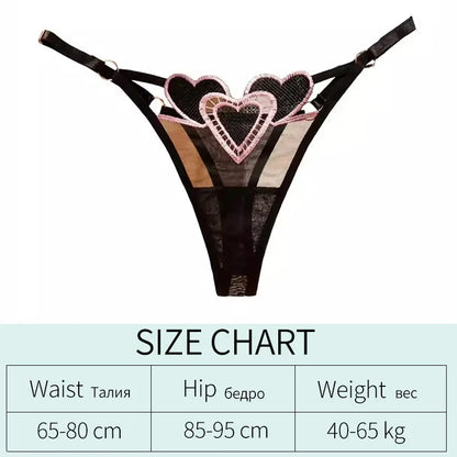 Embroidery Heart Thin Sexy Girls G String Thong Panties Women Briefs Hollow Out Transparent Underwear Female Lingerie