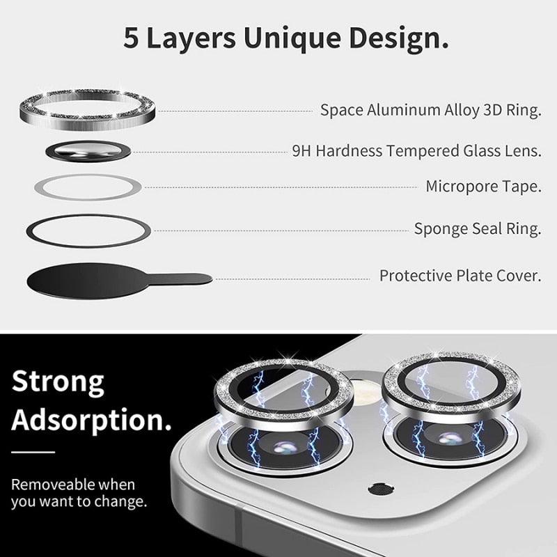 3/1Pcs Luxury Camera Lens Protector For iPhone13 12 11 Pro Max Camera Protective For iPhone 12 13 Mini Back Lens Glass Camera Cover Circle Tempered Glass Protector