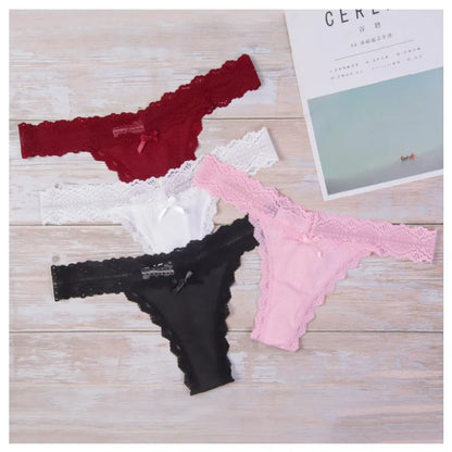 1pcs Low Waist Sexy Lace Elegant Lady Thongs Underwear Solid Breathable Sexy Lingerie Floral Female Panties Bow Women&