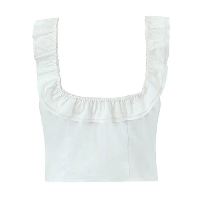 Summer Women White Cotton Dress Set 2025 Top+skirt 2 Pcs Outfit Ruffles Button Slim Top A-line Maxi Skirt Beach Casual Dress