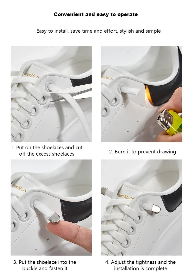 1 Pair Flat Elastic No-Tie Shoe Laces for Sneakers Tennis Shoes Quick Clip-On Shoelaces Accessories for Kids &amp; Adults