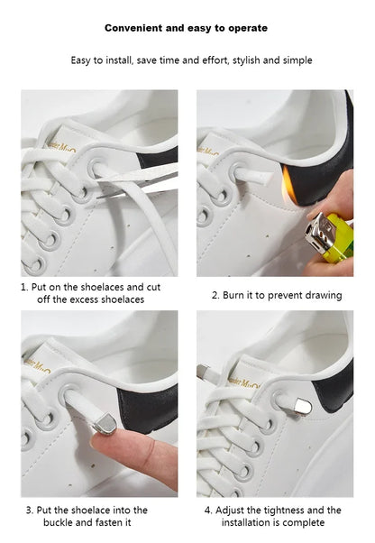 1 Pair Flat Elastic No-Tie Shoe Laces for Sneakers Tennis Shoes Quick Clip-On Shoelaces Accessories for Kids &amp; Adults