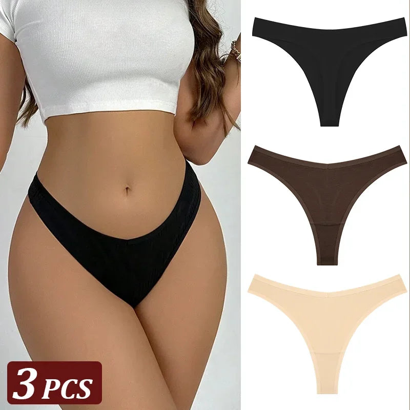 3-Piece Seamless Thong Panty Set – Soft Cotton Women&