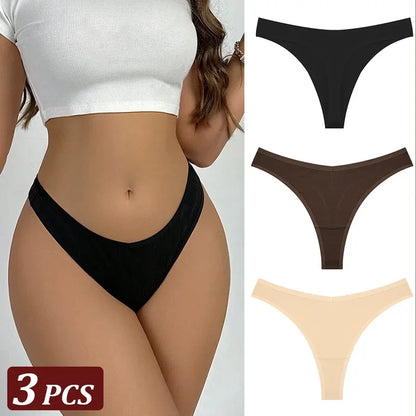 3-Piece Seamless Thong Panty Set – Soft Cotton Women&