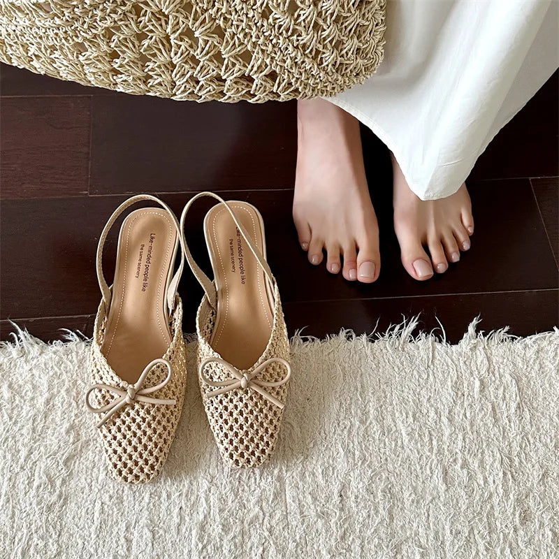 Woven Bow Back Strap Design Sandals Women&