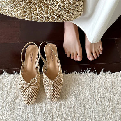 Woven Bow Back Strap Design Sandals Women&