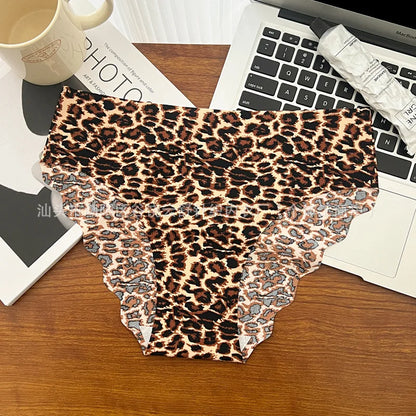1pcs Seamless Panties Ladies Leopard Print Sexy Underwear Zebra Stripe Briefs Ice Silk Panty Invisible No Trace Solid Underpants