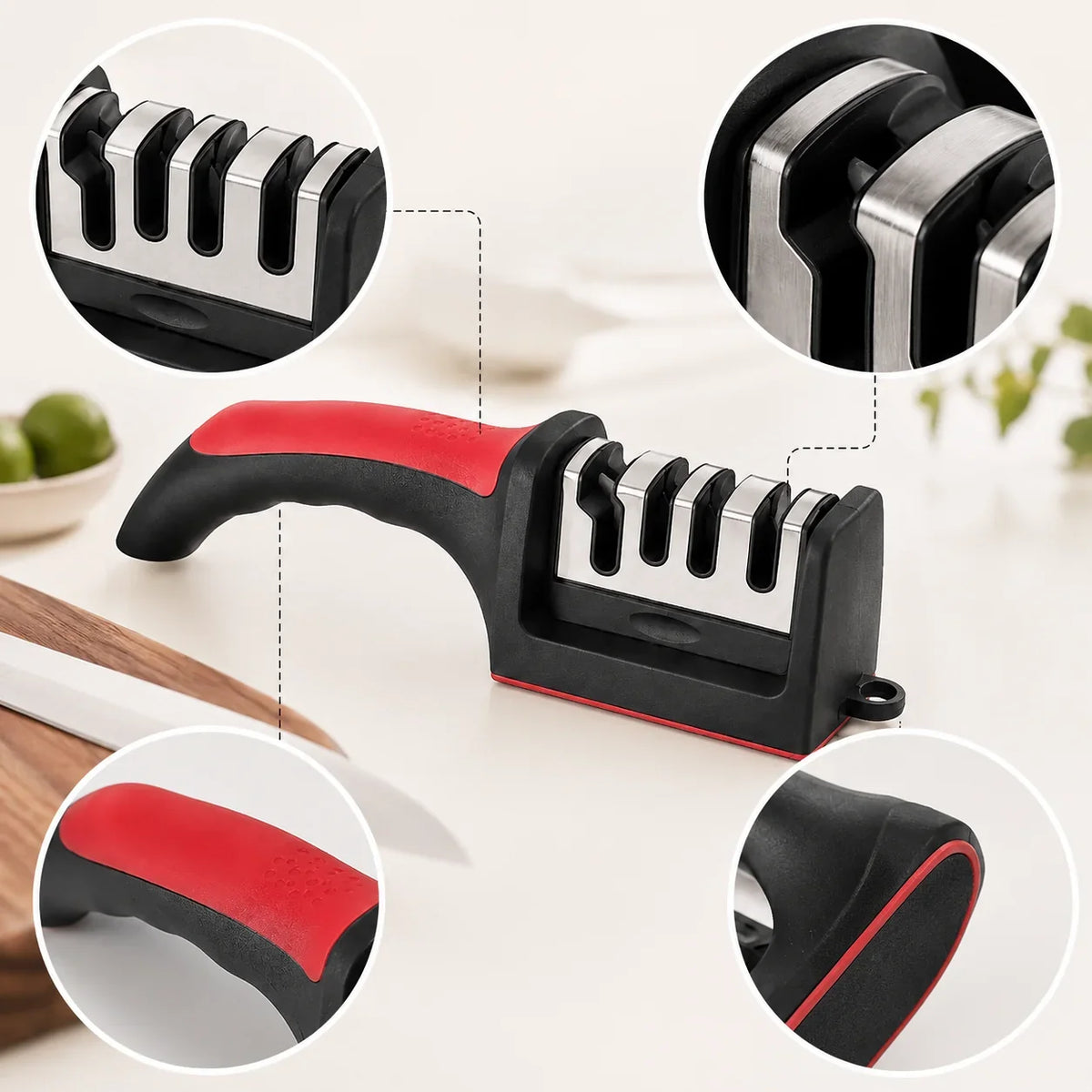 4-Segment Knife Sharpener Knife Sharpeners for Kitchen Knives Stainless Steel Three-Purpose Sharpening Stone for Kitchen Tools
