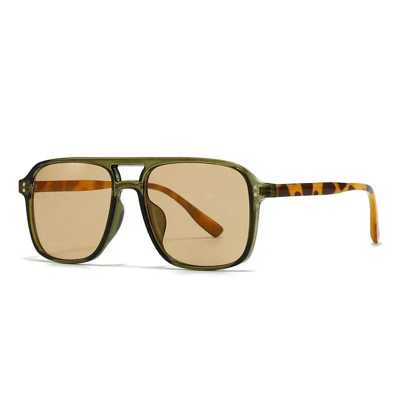 SO&amp;EI Fashion Double Bridges Square Rivets Women Sunglasses Retro Men Gradient Shades UV400 Sun Glasses