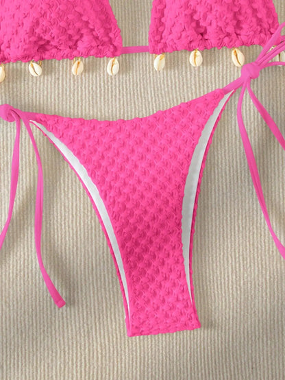 Sexy Bikini Set White Shell Designer Swimsuit 2025 New Halter Push Up Micro Bikinis Summer Bathing Suit Tie Side Thong Swimwear